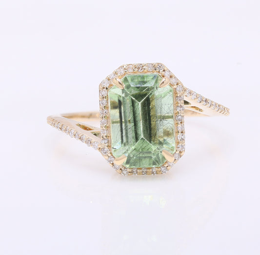 3.86 Ct Octagon Step Cut Natural Peridot 14K Gold Ring
