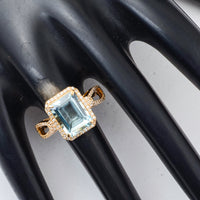 3.14 Ct Octagon Step Cut Natural Aquamarine 14K Gold Ring