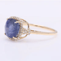 4.27 Ct Cushion Mixed Cut Natural Sapphire 14K Gold Ring