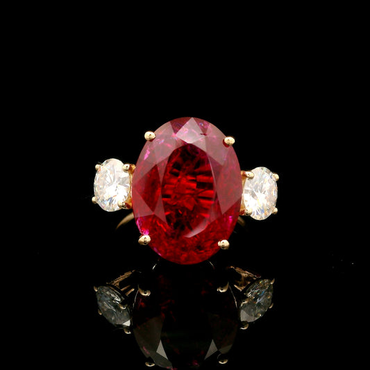 14.45 Ct Oval Mixed Cut Lab Grown Ruby 14K Gold Ring