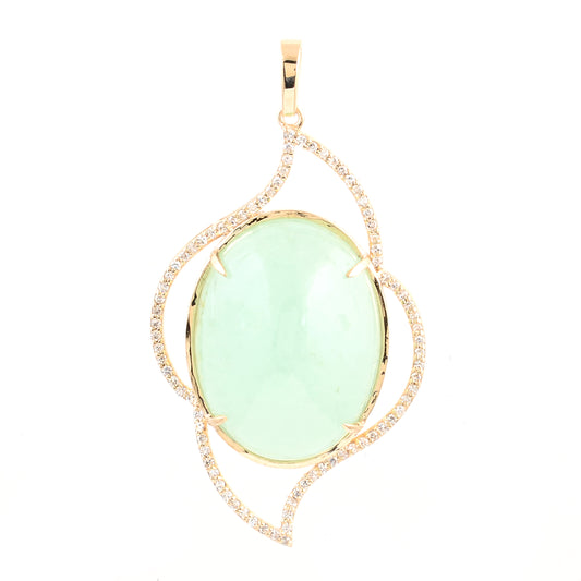 22.69 Ct Oval Cabochon Natural Beryl Emerald 14K Gold Pendant