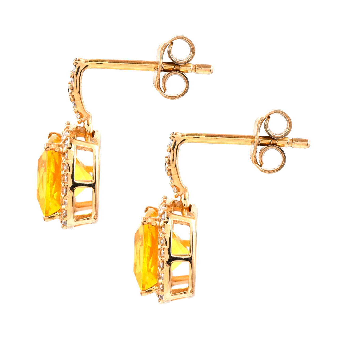 2.21 Ct Cushion Mixed Cut Natural Fire Opal 14K Gold Earrings