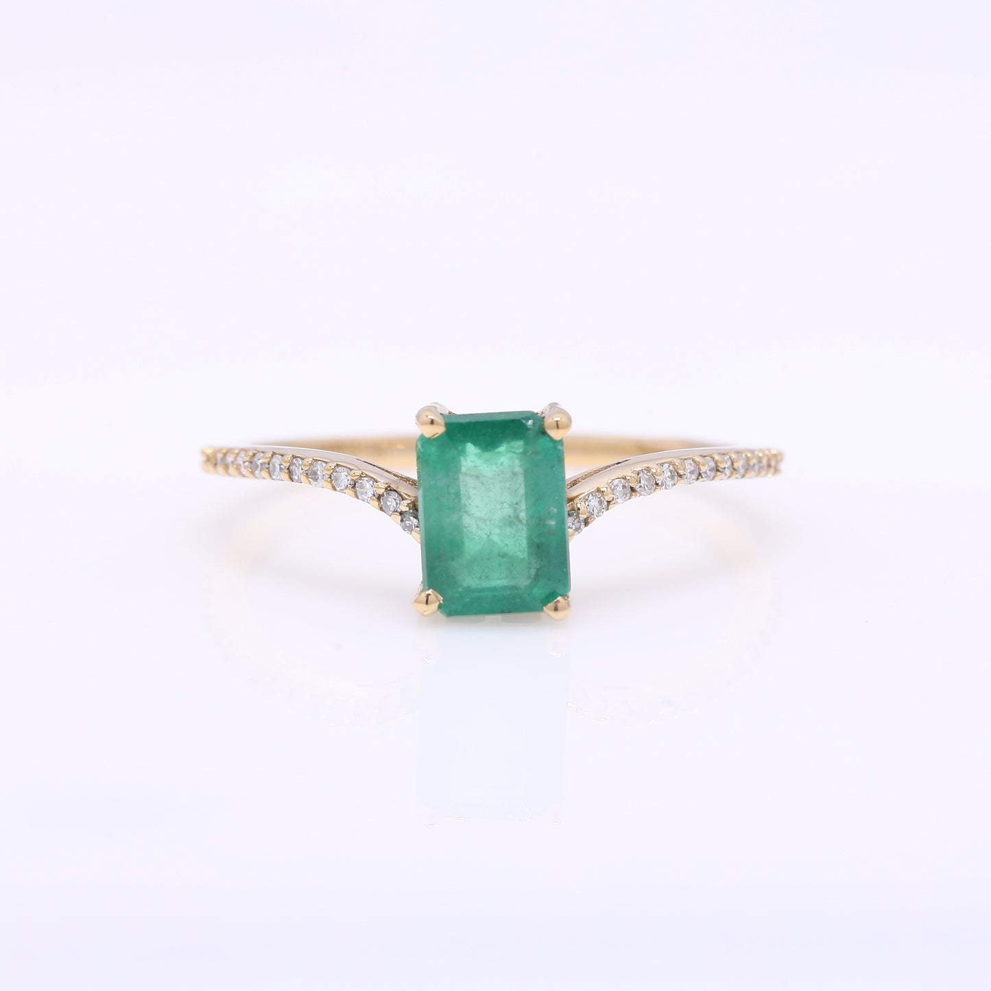 1.10 Ct Octagon Step Cut Natural Emerald 14K Gold Ring