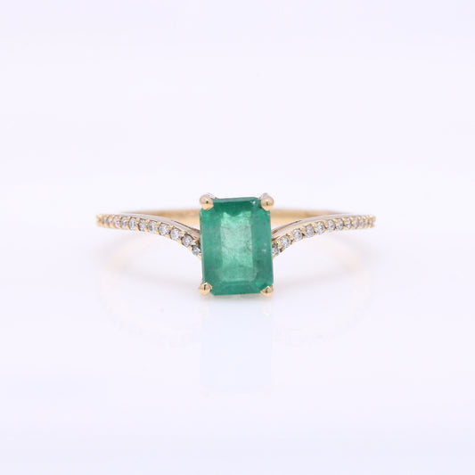 1.10 Ct Octagon Step Cut Natural Emerald 14K Gold Ring