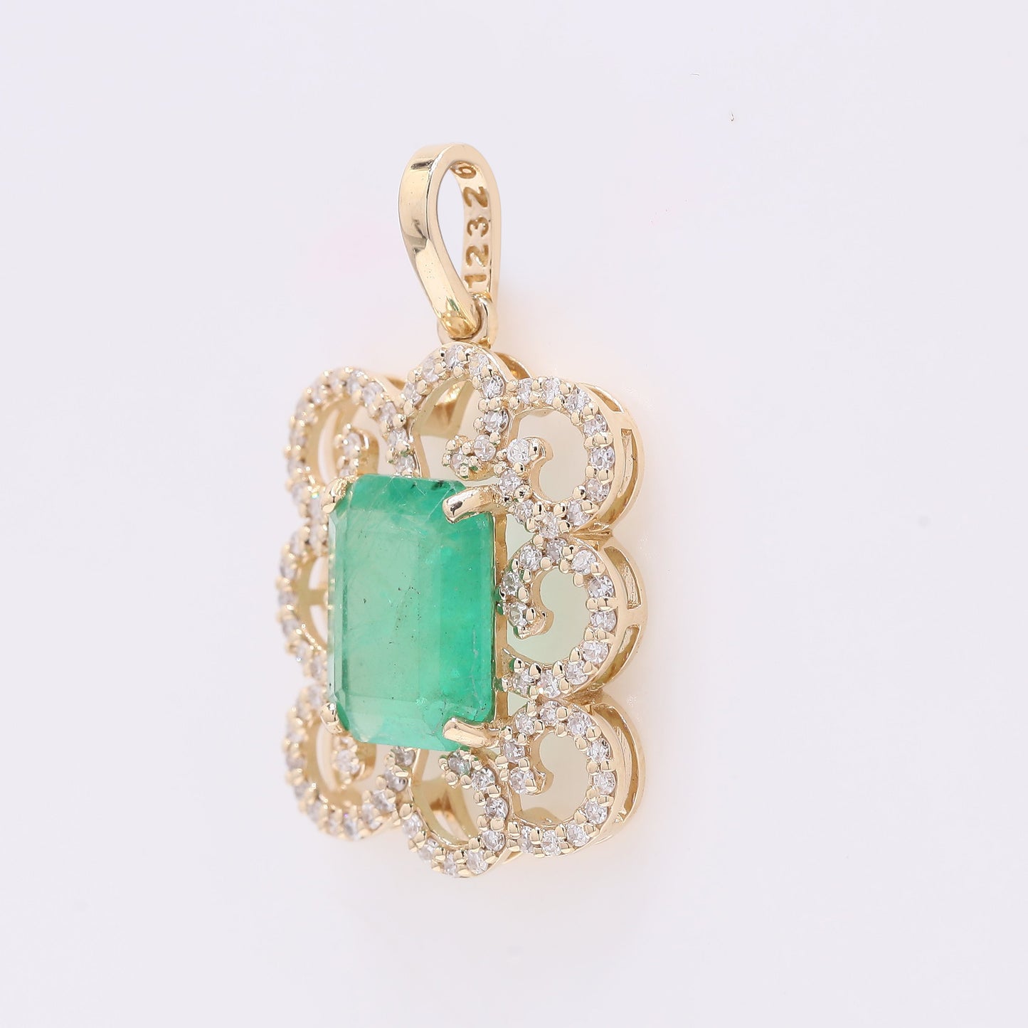 2.17 Ct Octagon Step Cut Natural Emerald 14K Gold Pendant