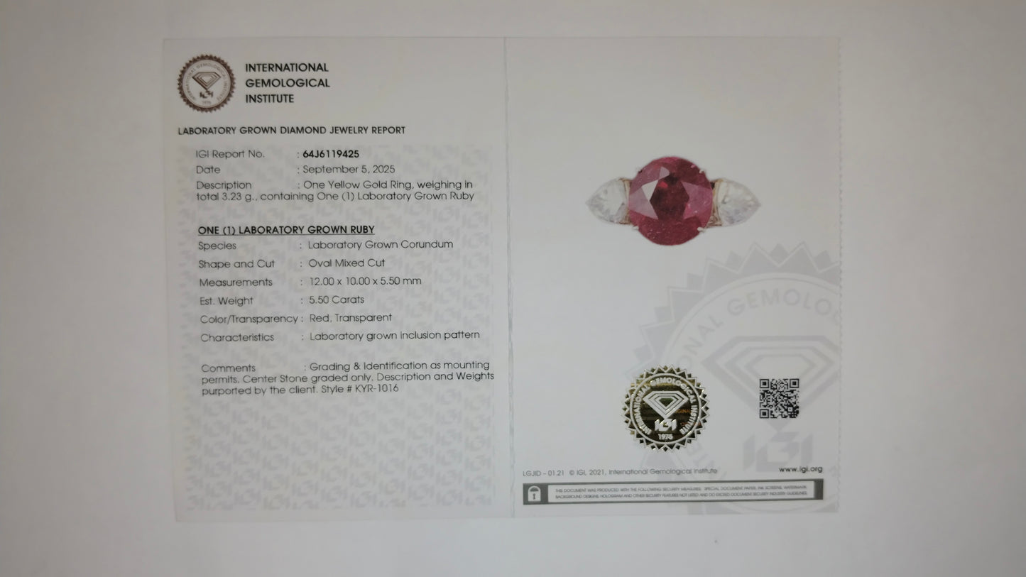 7.14 Ct Oval Mixed Cut Lab Grown Ruby 14K Gold Ring