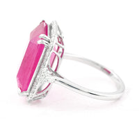 16.01 Ct Cut Cornered Rectangular Mixed Cut Natural Corundum Ruby 950 Platinum Ring