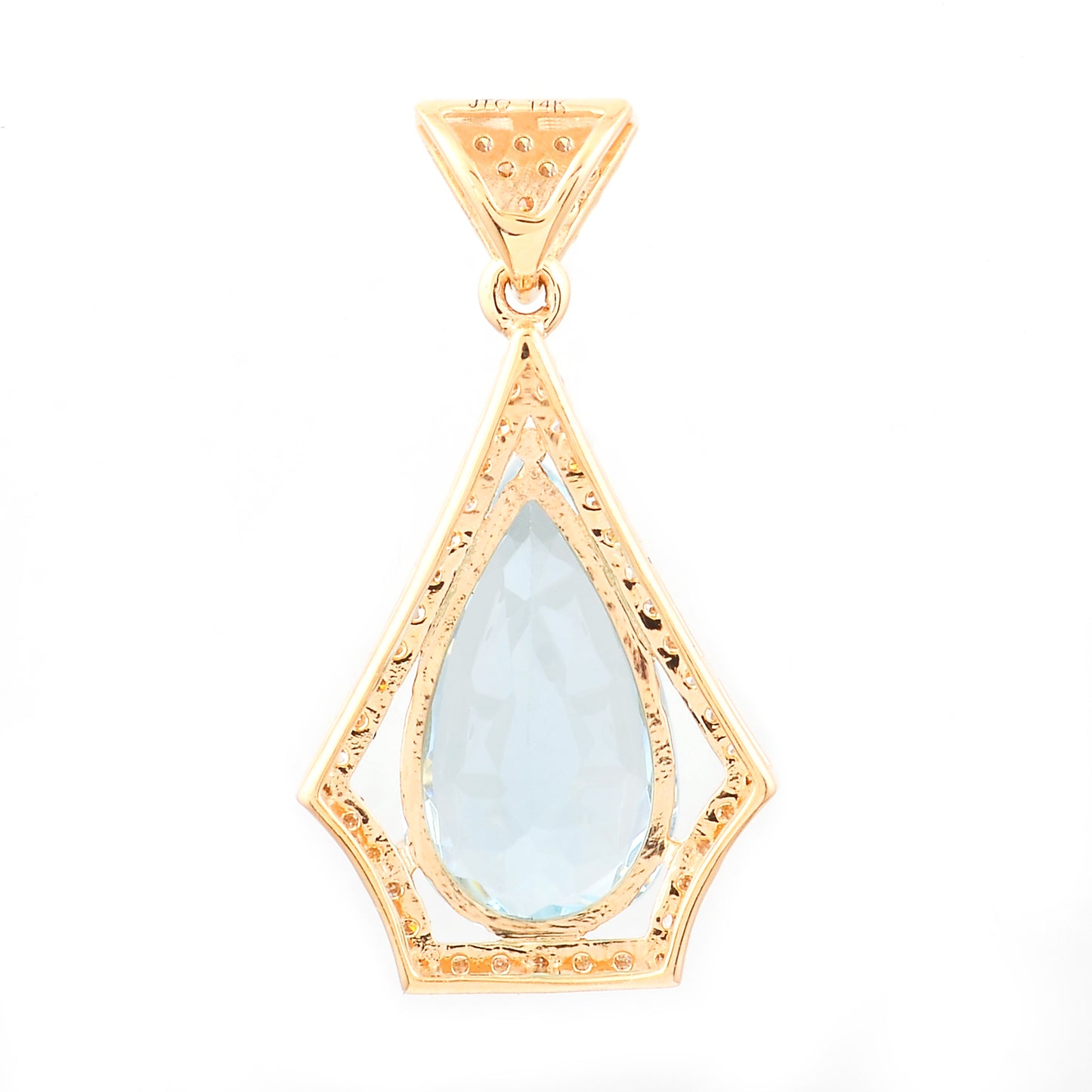 2.17 Ct Pear Mixed Cut Natural Aquamarine 14K Gold Pendant