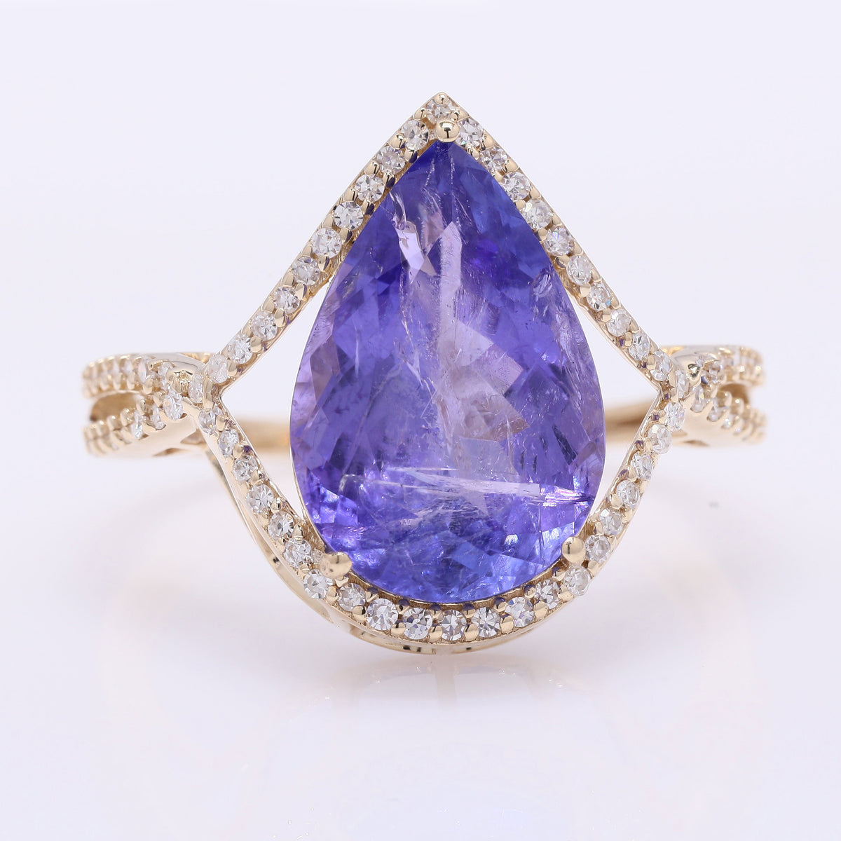 5.26 Ct Pear Mixed Cut Natural Tanzanite 14K Gold Ring