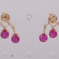 1.76 Ct Round Natural Ruby 14K Gold Earrings