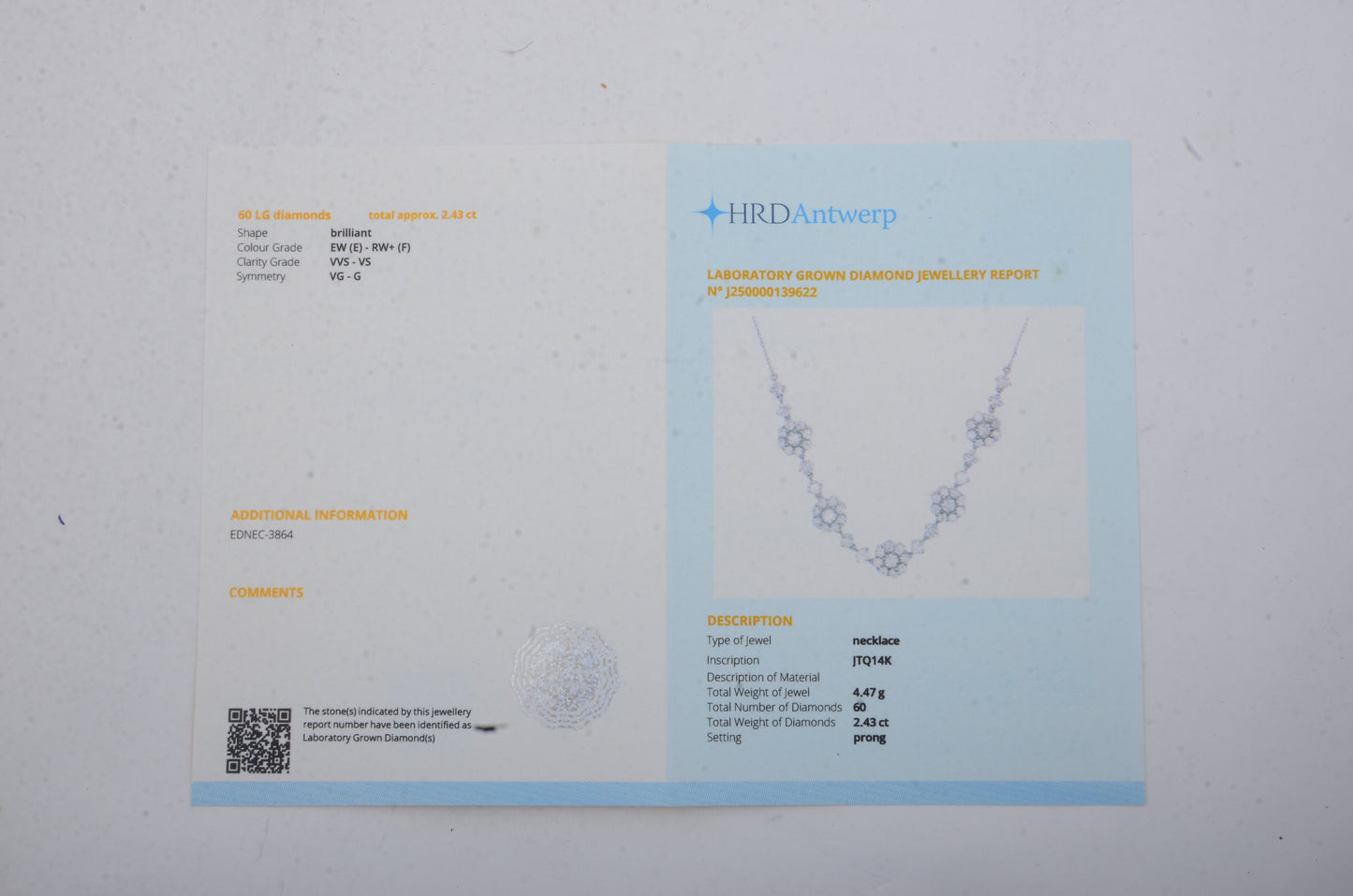 2.43 Carats Lab Grown Diamond 14K Gold Necklace