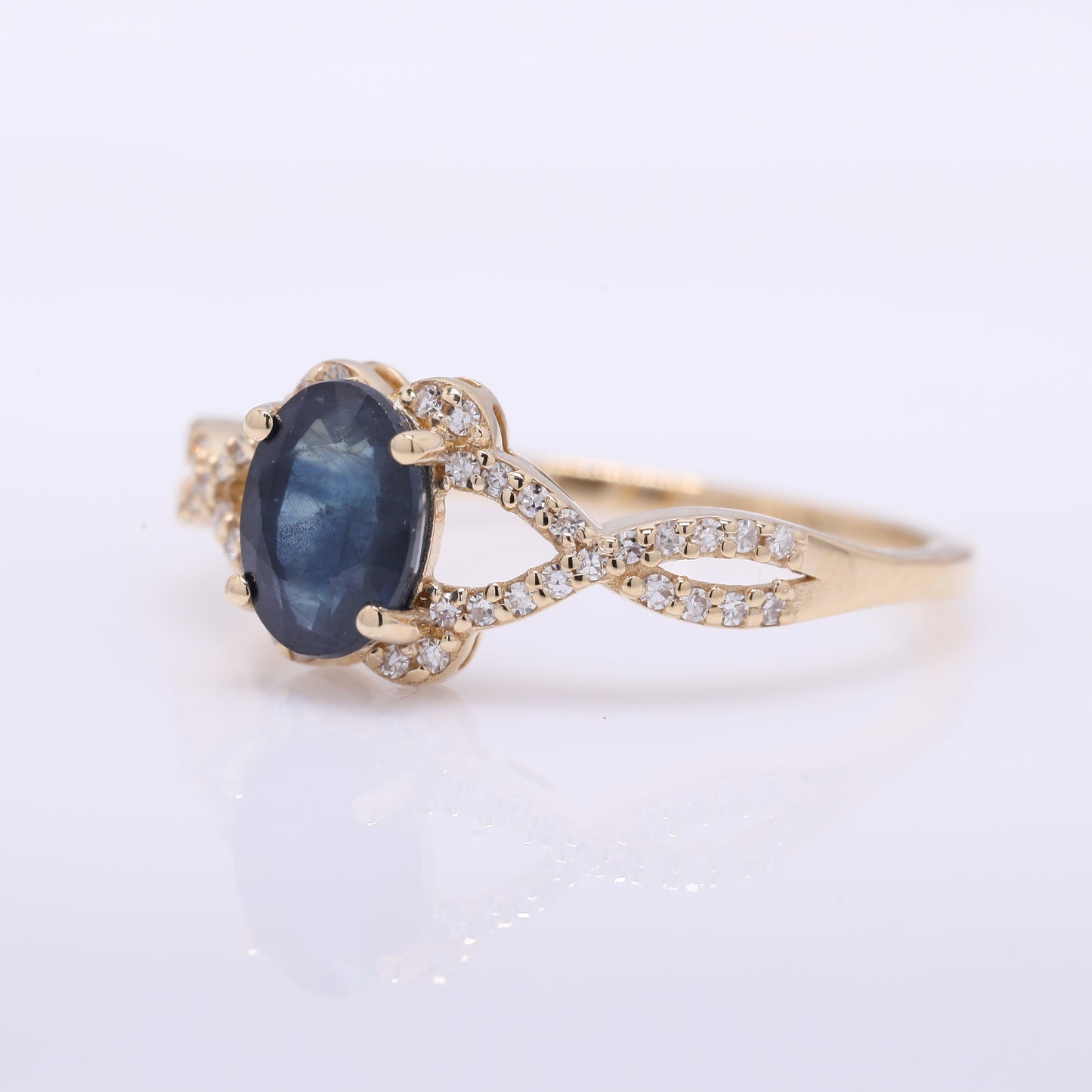 1.38 Ct Oval Mixed Cut Natural Sapphire 14K Gold Ring