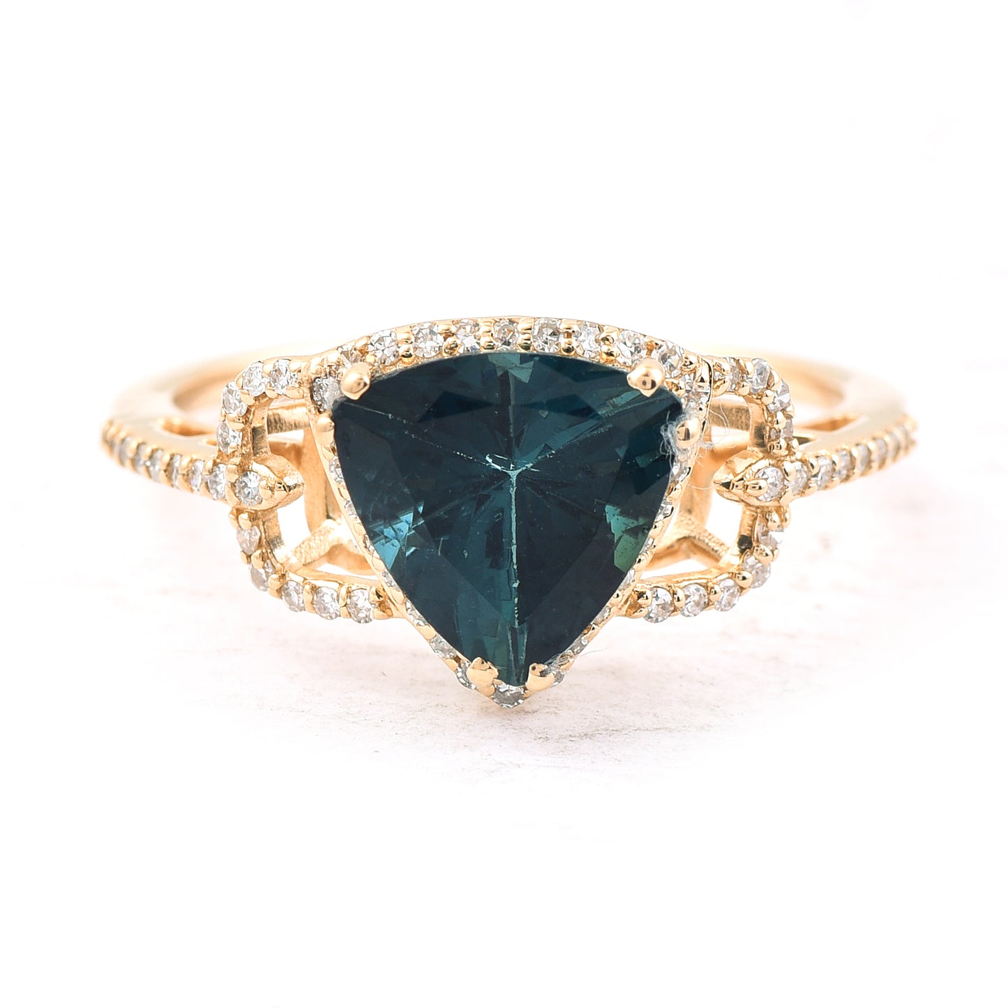 2.25 Ct Triangle Mixed Cut Natural Tourmaline 14K Gold Ring