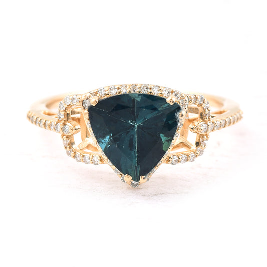 2.25 Ct Triangle Mixed Cut Natural Tourmaline 14K Gold Ring