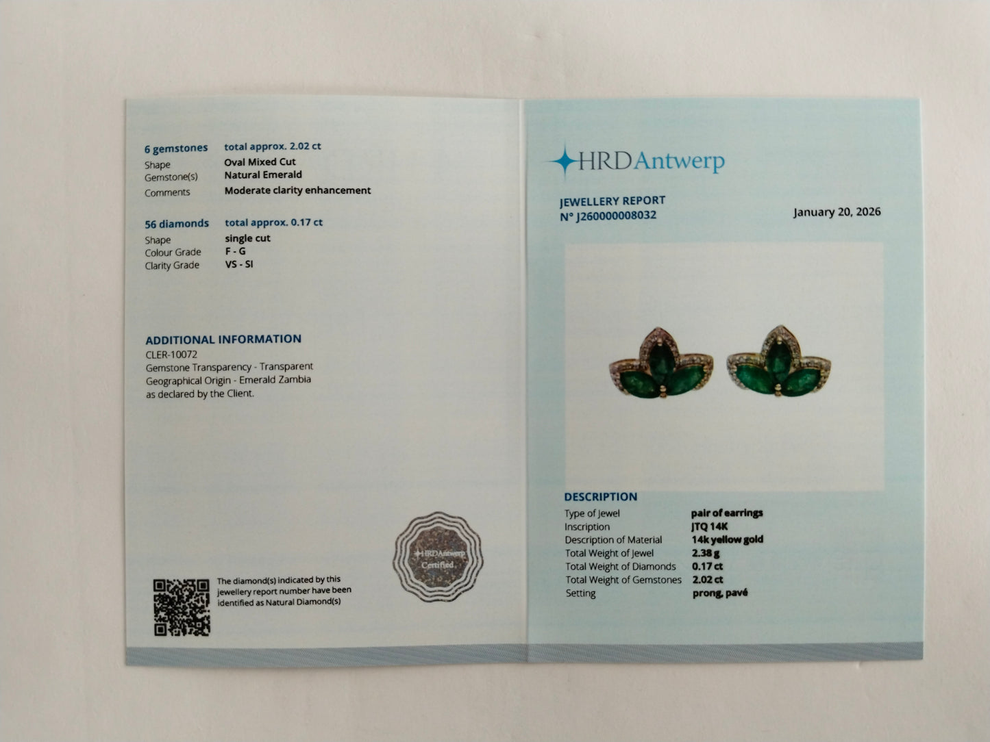 2.19 Ct Marquise Mixed Cut Natural Emerald 14K Gold Earrings