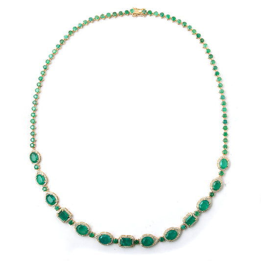 22.26 Ct Natural Emerald 14K Gold Necklace