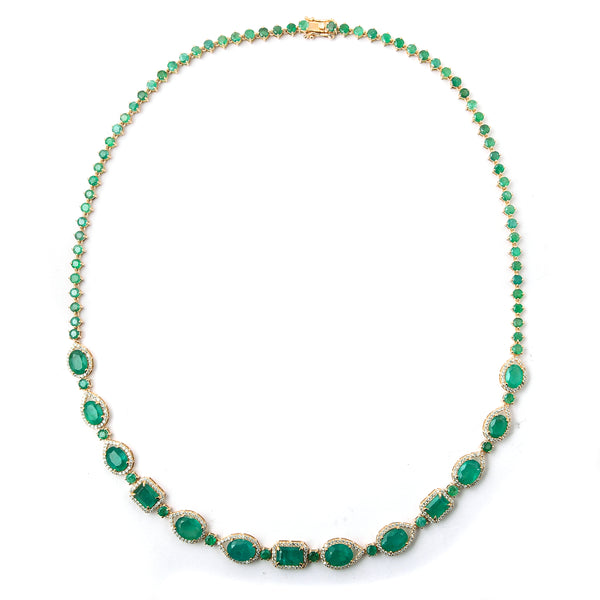 22.26 Ct Natural Emerald 14K Gold Necklace
