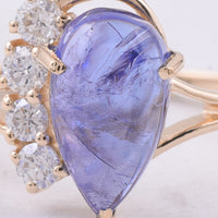 2.68 Ct Pear Cabochon Natural Tanzanite 14K Gold Ring