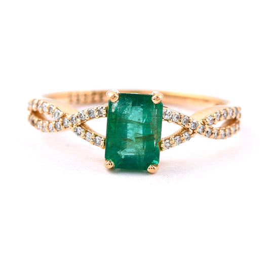1.08 Ct Octagon Step Cut Natural Emerald 14K Gold Ring