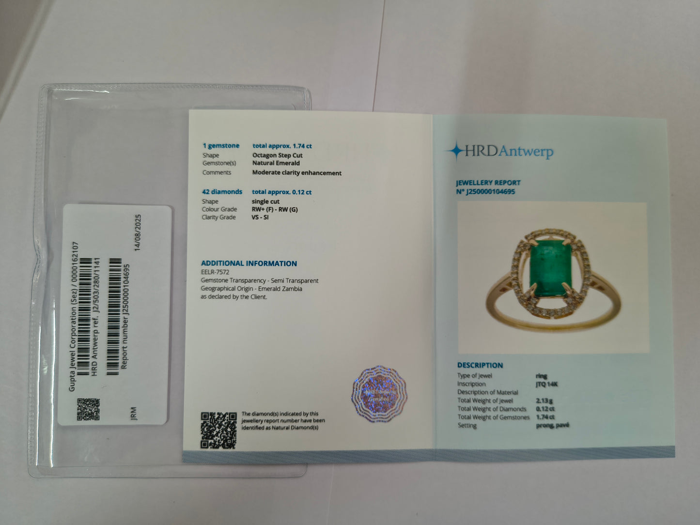 1.86 Ct Octagon Step Cut Natural Emerald 14K Gold Ring