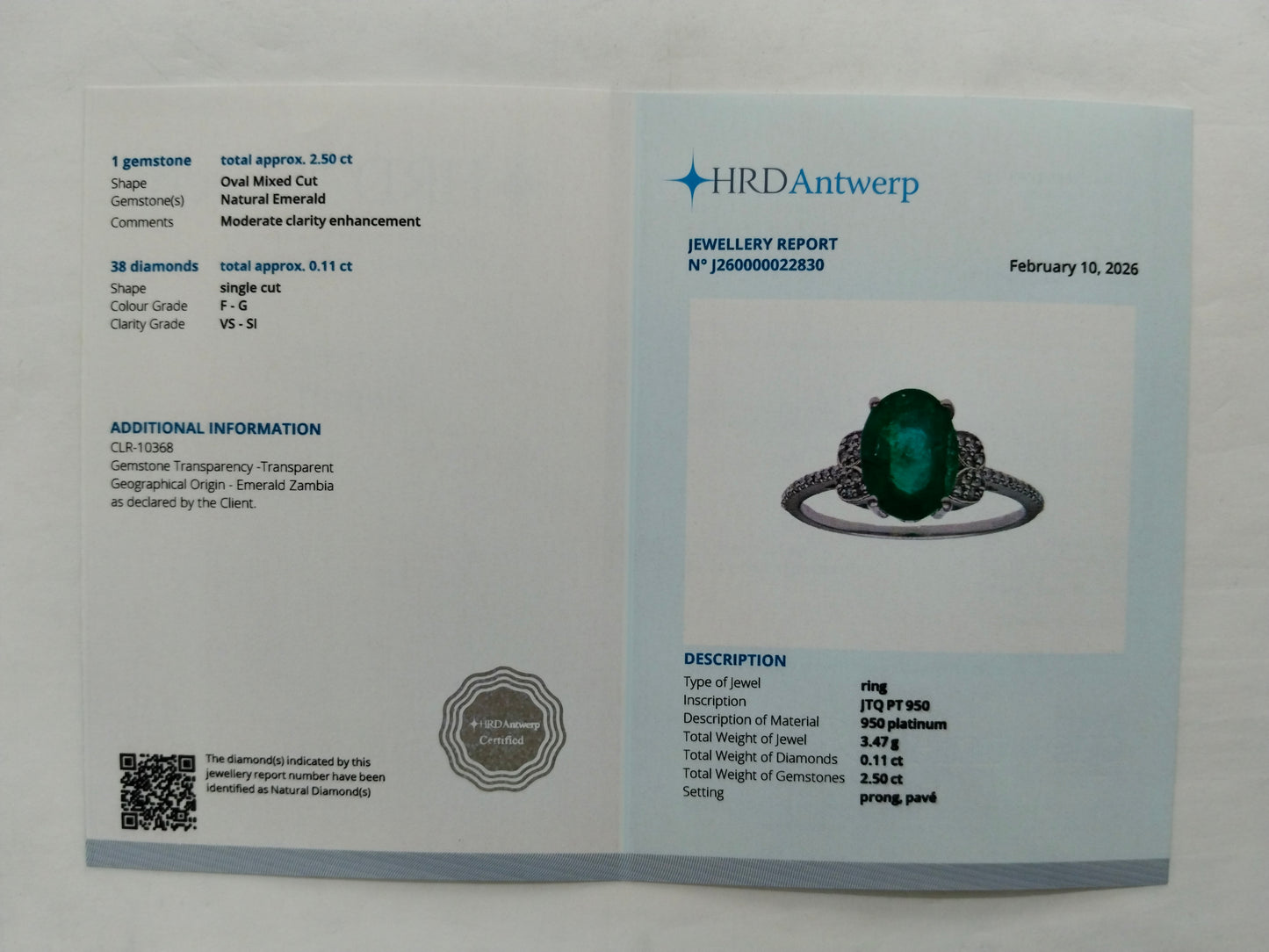 2.61 Ct Oval Mixed Cut Natural Emerald 950 Platinum Ring