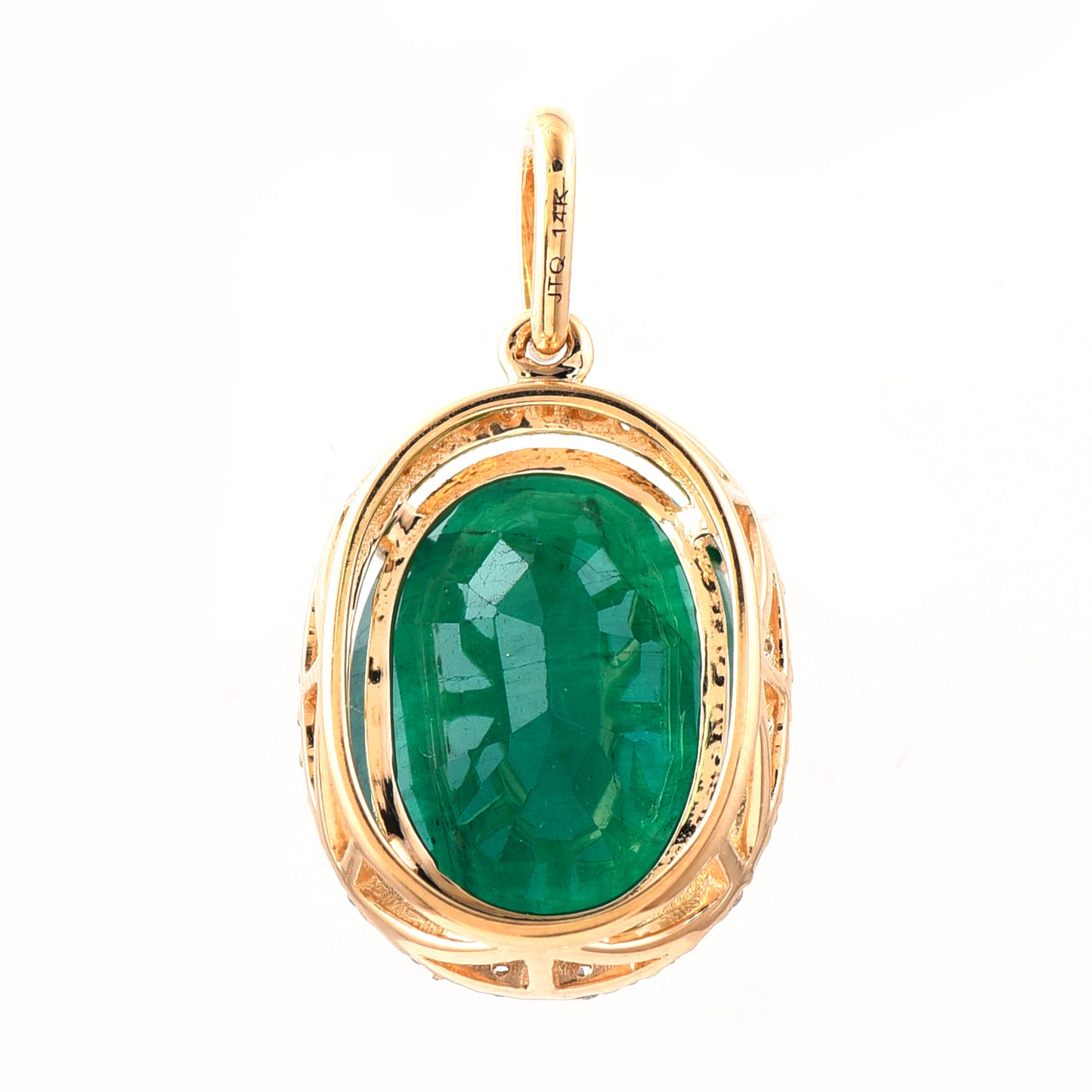 5.64 Ct Oval Mixed Cut Natural Emerald 14K Gold Pendant