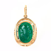 5.64 Ct Oval Mixed Cut Natural Emerald 14K Gold Pendant
