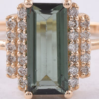 1.12 Ct Rectangle Step Cut Natural Green Tourmaline 14K Gold Ring