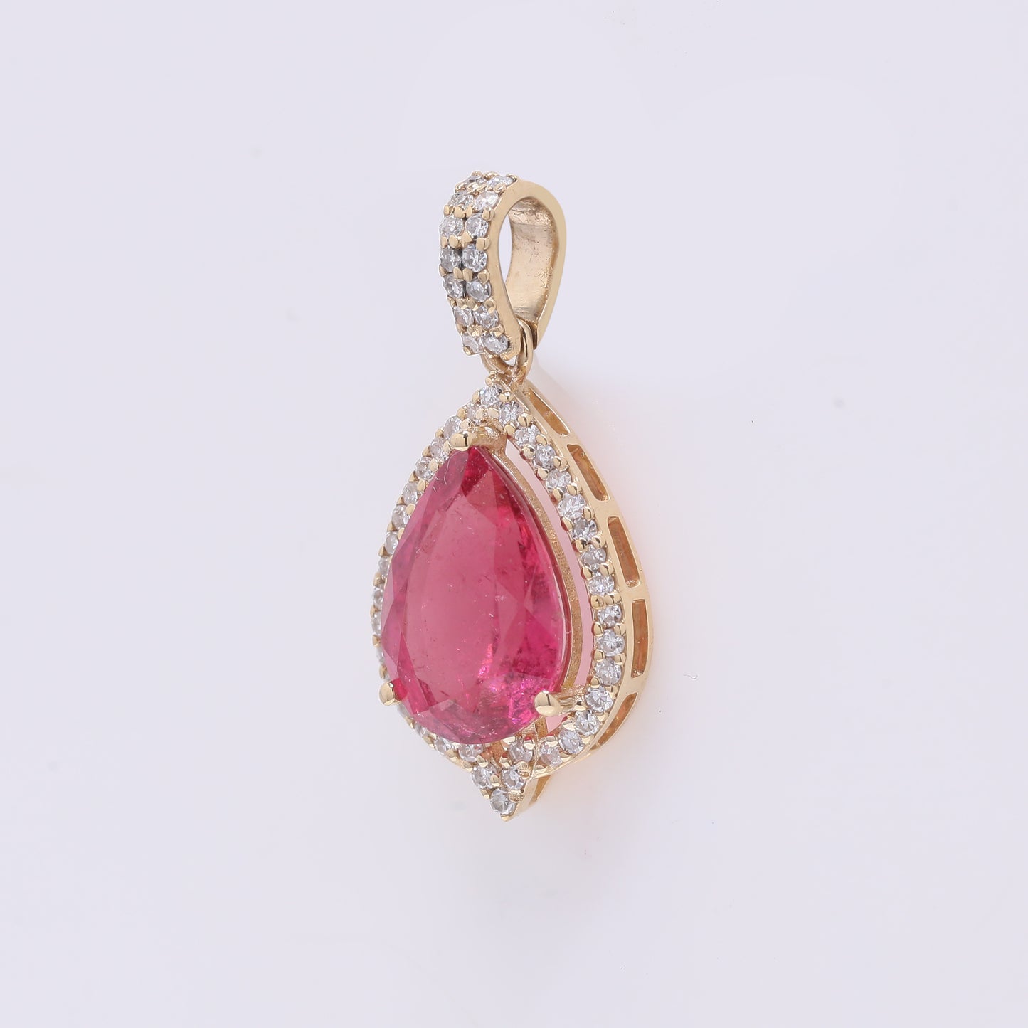 2.06 Ct Pear Mixed Cut Natural Pink Tourmaline 14K Gold Pendant