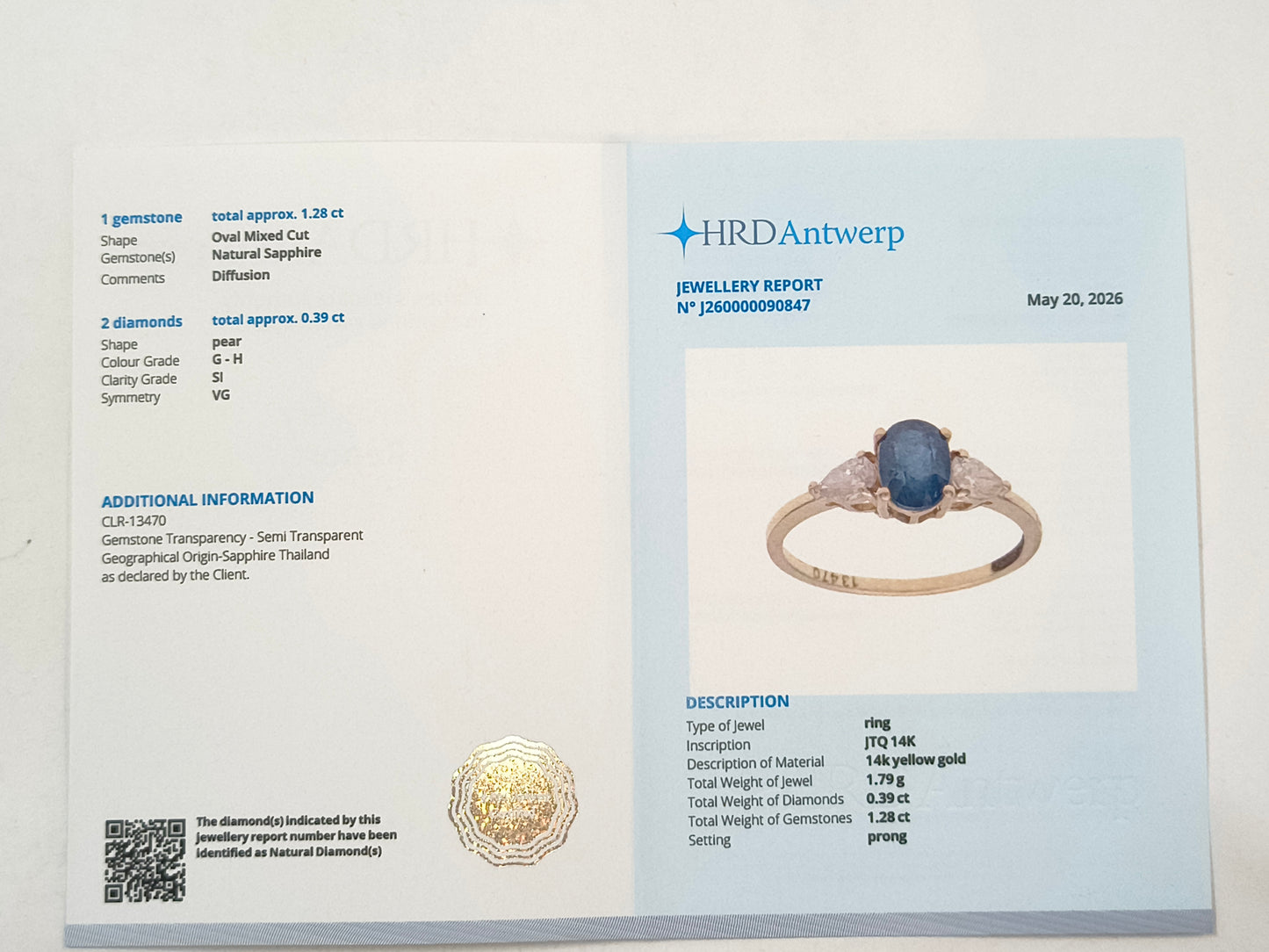 1.67 Ct Oval Sapphire 14K Gold Ring