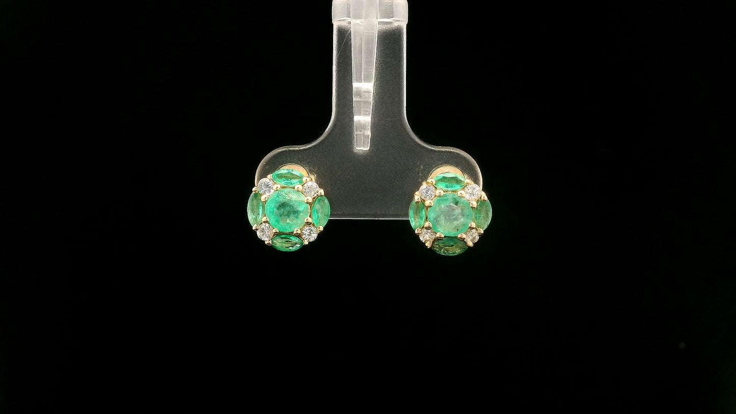 1.53 Ct Round Emerald 14K Gold Earrings