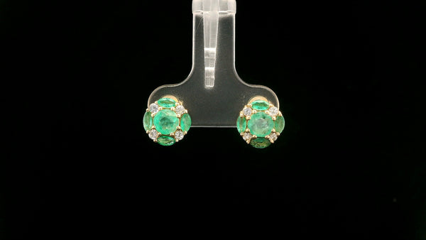 1.53 Ct Round Emerald 14K Gold Earrings