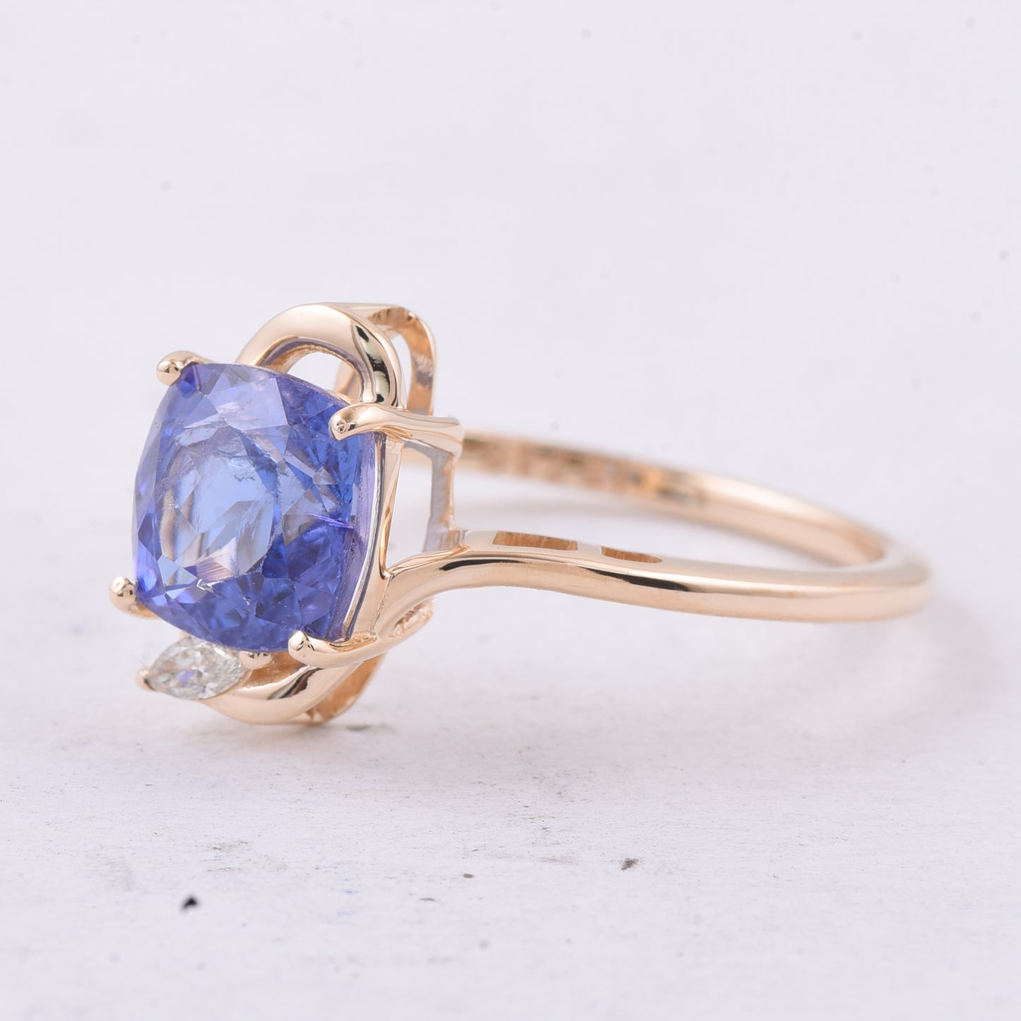 2.13 Ct Cushion Natural Tanzanite 14K Gold Ring