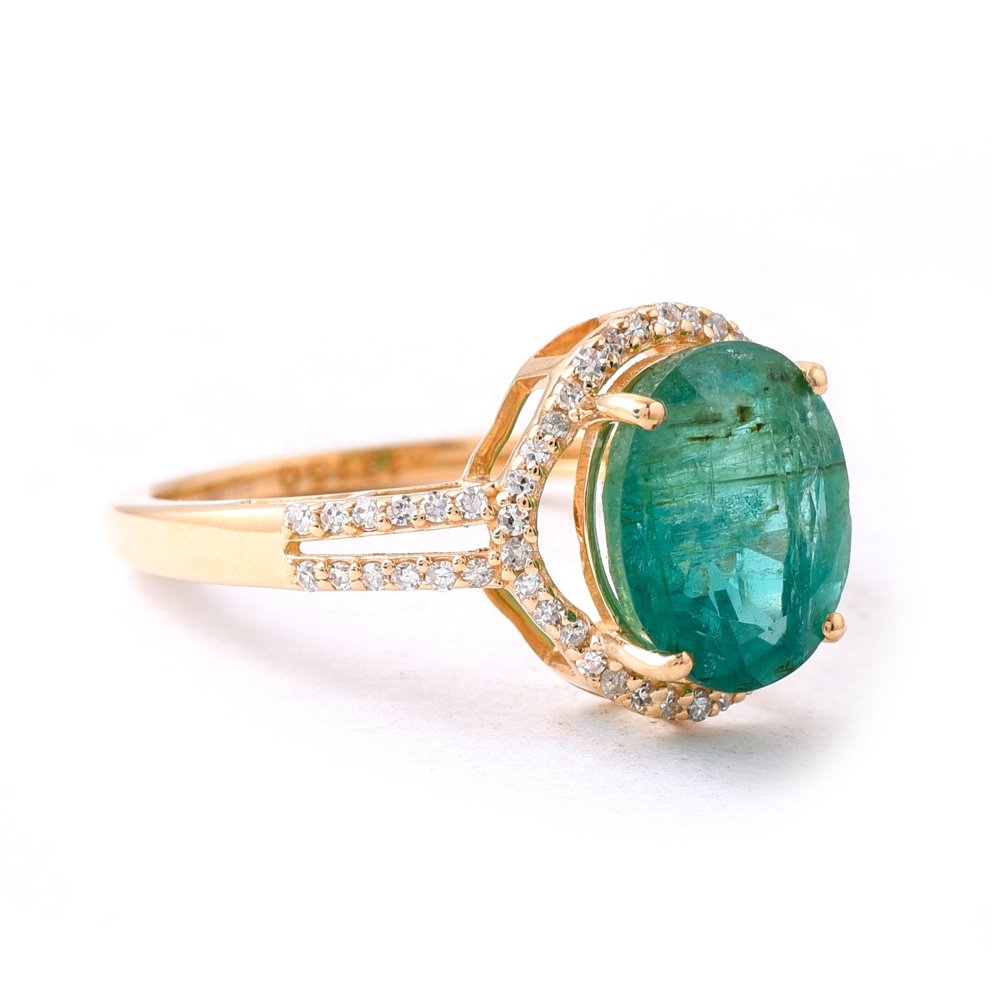 3.14 Ct Oval Mixed Cut Natural Emerald 14K Gold Ring