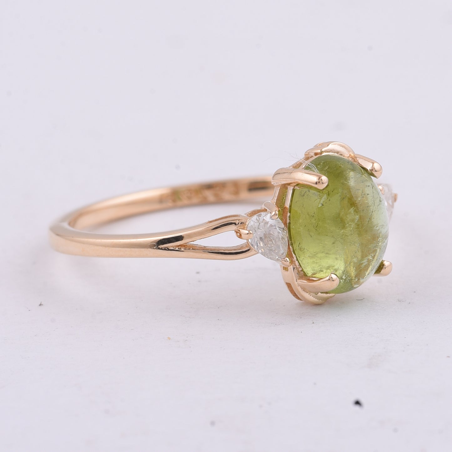 1.63 Ct Oval Cabochon Cut Natural Green Tourmaline 14K Gold Ring