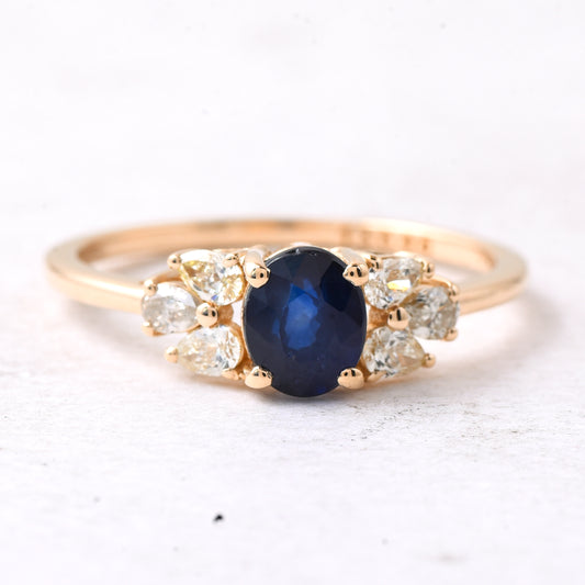 1.31 Ct Oval Mixed Cut Natural Sapphire 14K Gold Ring