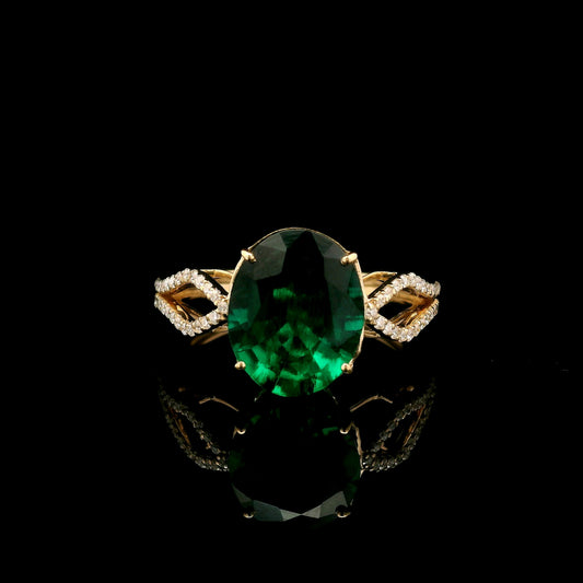 2.95 Ct Oval Mixed Cut Lab Grown Emerald 14K Gold Ring