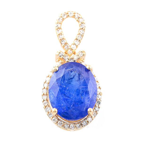 3.52 Ct Oval Mixed Cut Natural Tanzanite 14K Gold Pendant