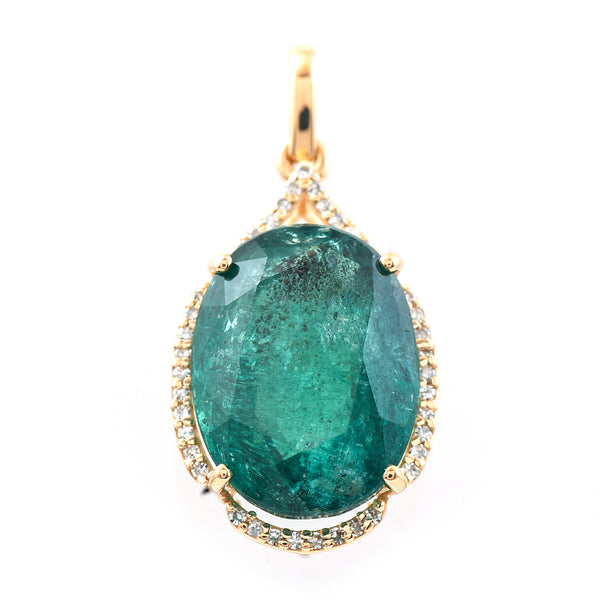 9.29 Ct Oval Mixed Cut Natural Emerald 14K Gold Pendant