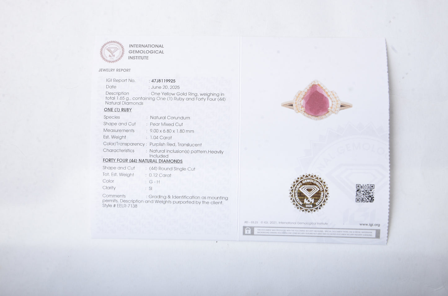 1.16 Ct Pear Mixed Cut Natural Corundum Ruby 14K Gold Ring