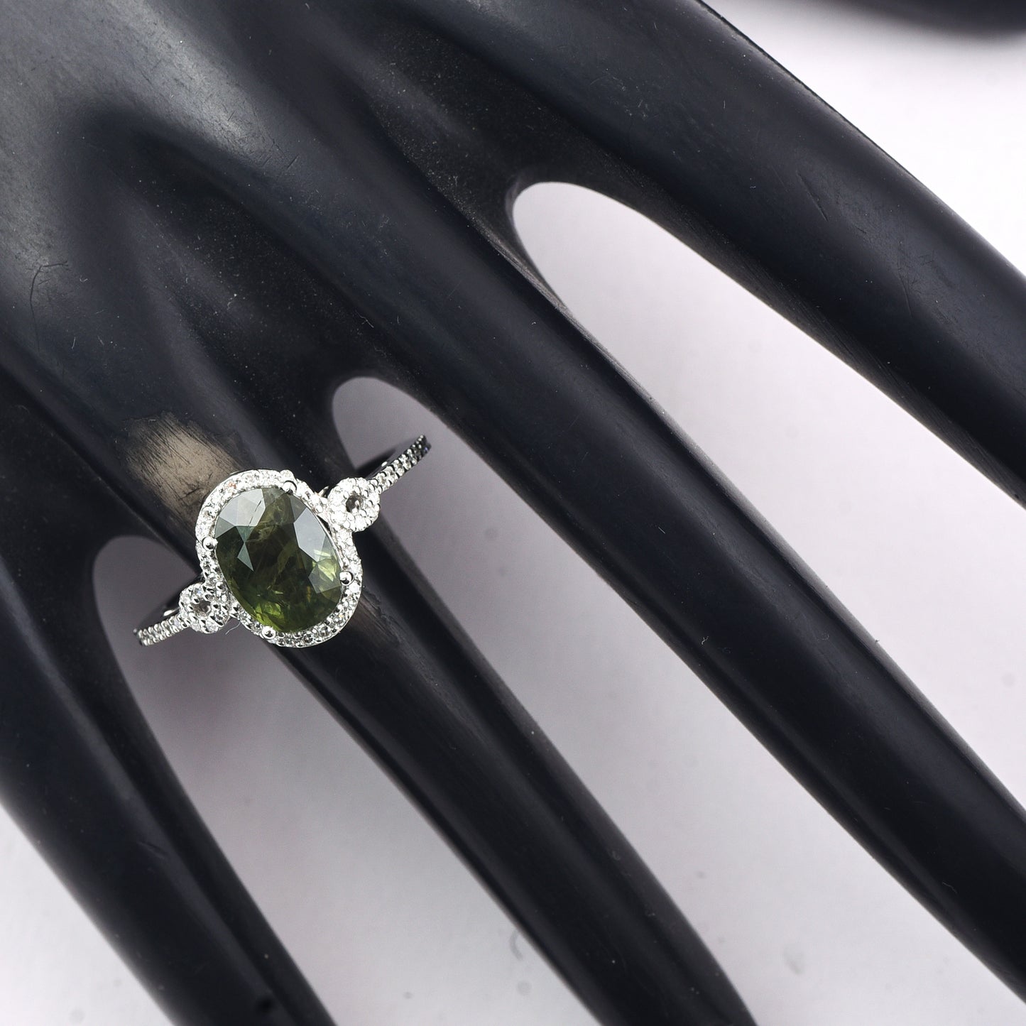 2.95 Ct Oval Mixed Cut Natural Green Sapphire 950 Platinum Ring