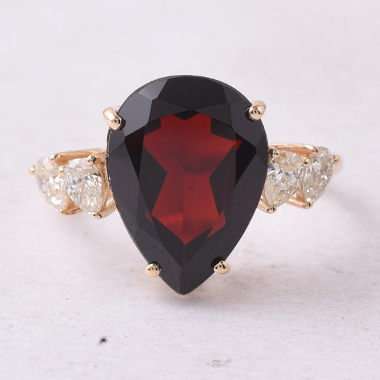 5.85 Ct Pear Mixed Cut Natural Garnet 14K Gold Ring