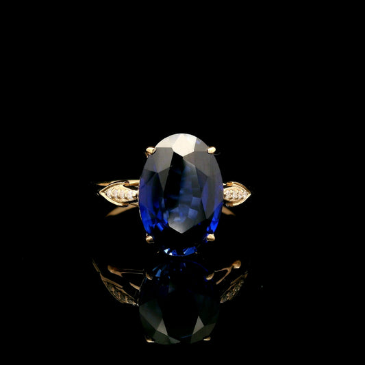 5.04 Ct Oval Mixed Cut Lab Grown Sapphire 14K Gold Ring