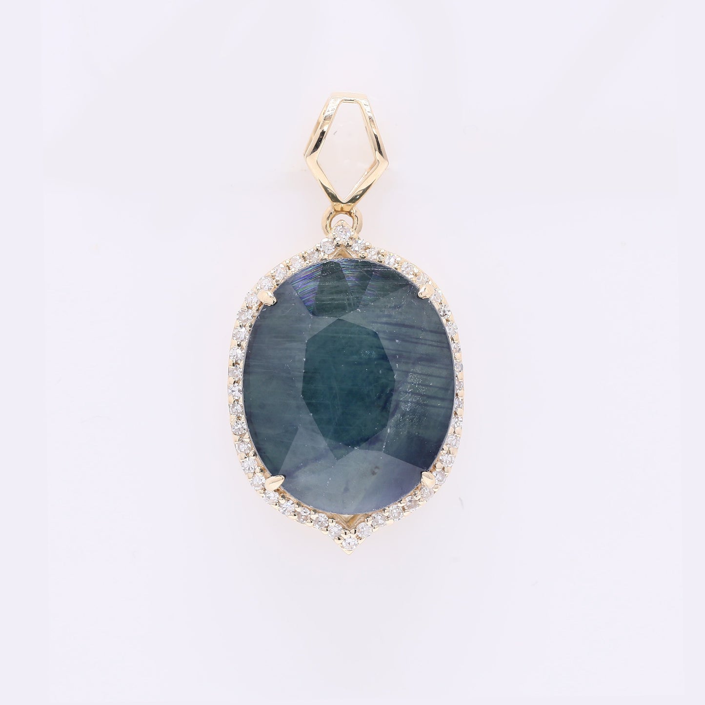 7.39 Ct Oval Mixed Cut Natural Sapphire 14K Gold Pendant