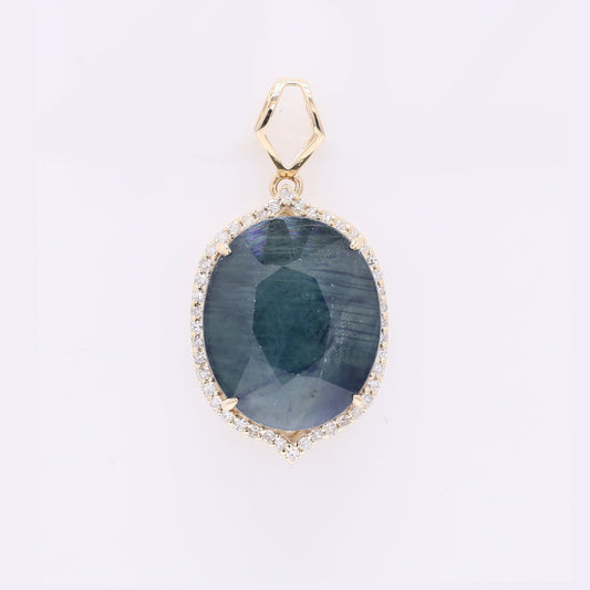 7.39 Ct Oval Mixed Cut Natural Sapphire 14K Gold Pendant