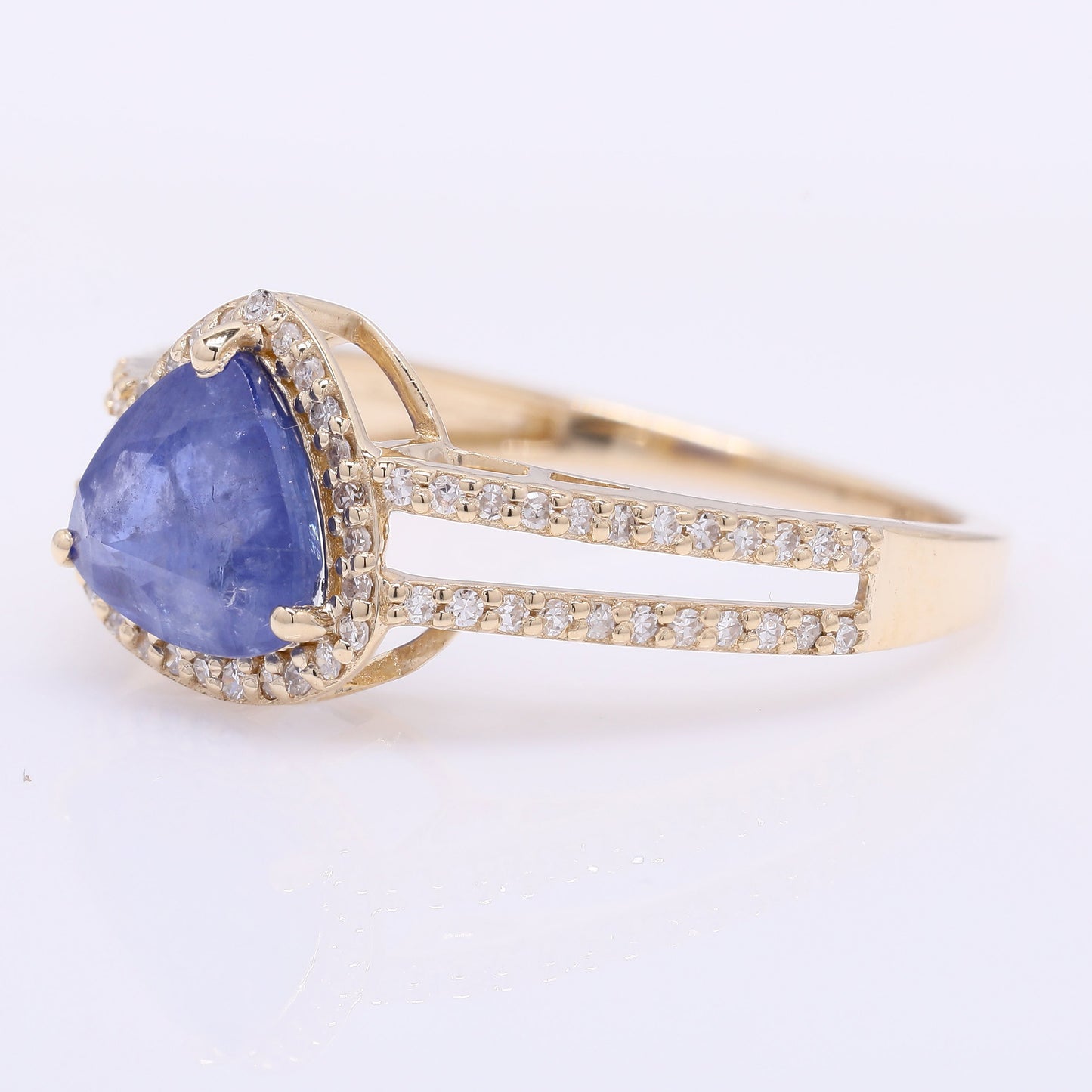 2.06 Ct Triangle Mixed Cut Natural Sapphire 14K Gold Ring