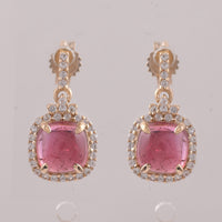 2.60 Ct Cushion Tourmaline 9K Gold Earrings