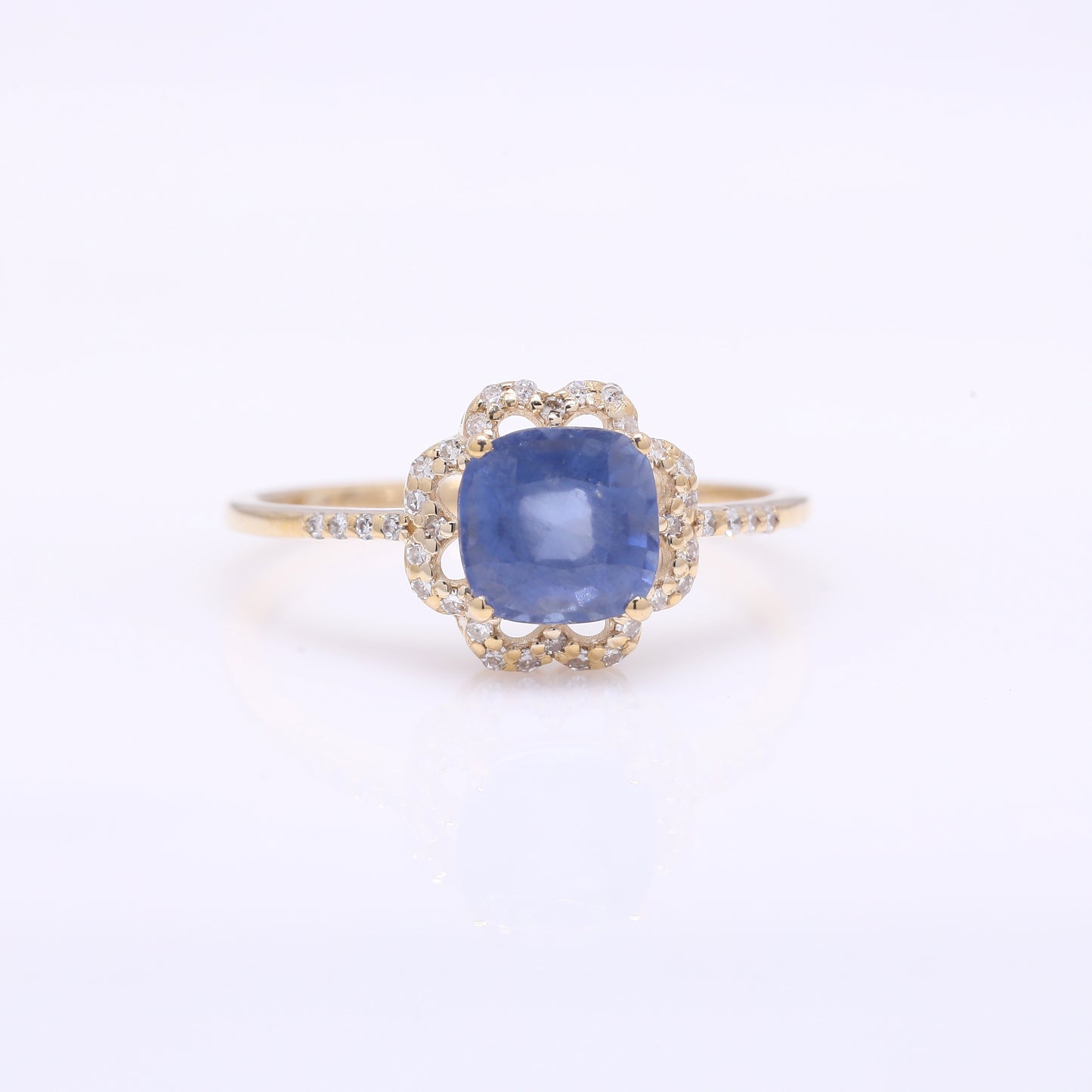 1.87 Ct Cushion Mixed Cut Natural Sapphire 14K Gold Ring