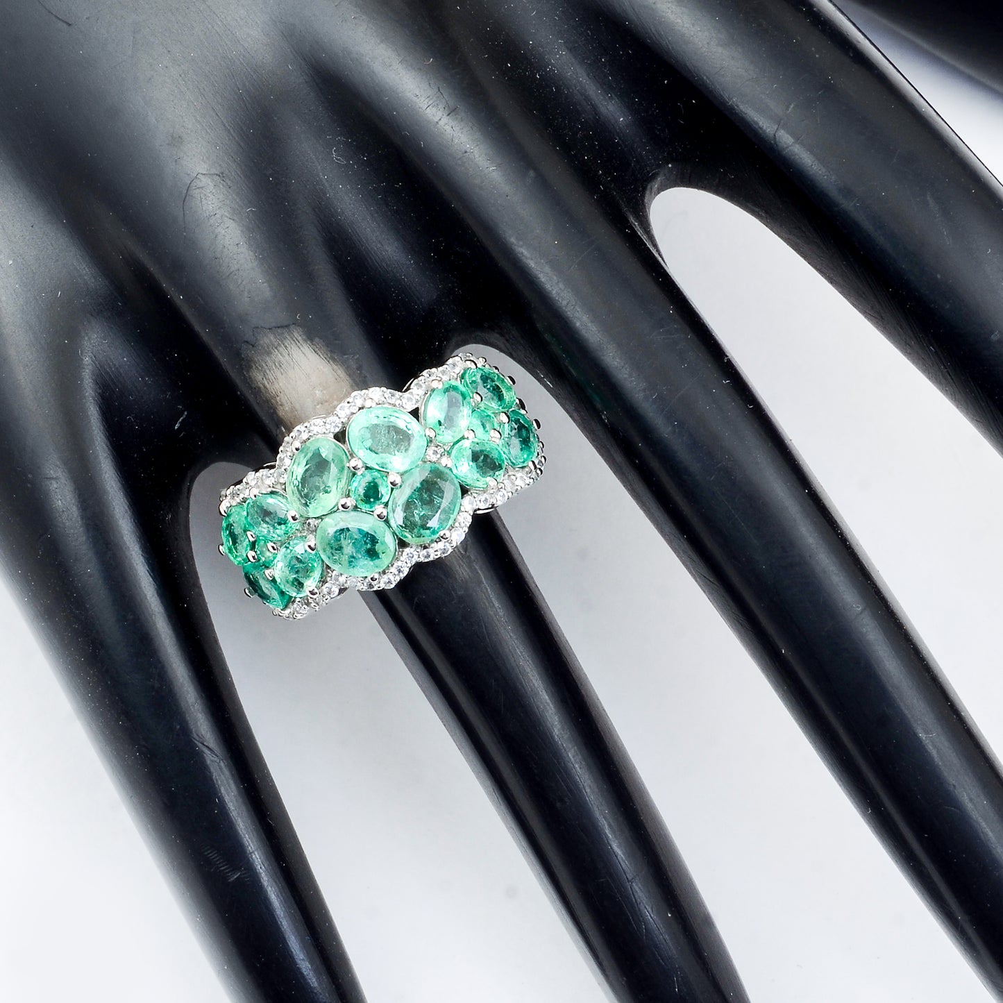 2.82 Ct Oval Mixed Cut, Round Mixed Cut Natural Emerald 950 Platinum Ring