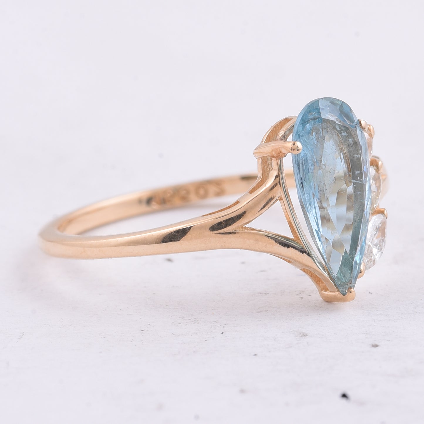 1.08 Ct Pear Natural Aquamarine 14K Gold Ring